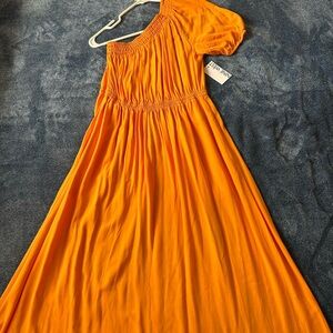 Nine West Vibrant Orange One-Shoulder Dress